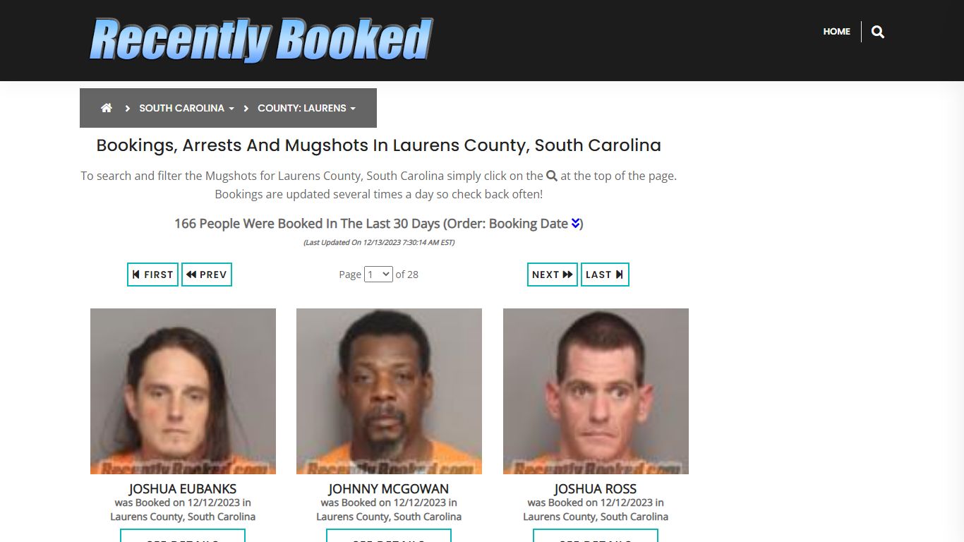 Bookings, Arrests and Mugshots in Laurens County, South Carolina
